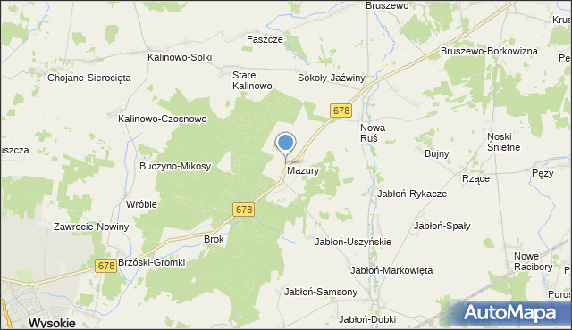 mapa Mazury, Mazury gmina Wysokie Mazowieckie na mapie Targeo
